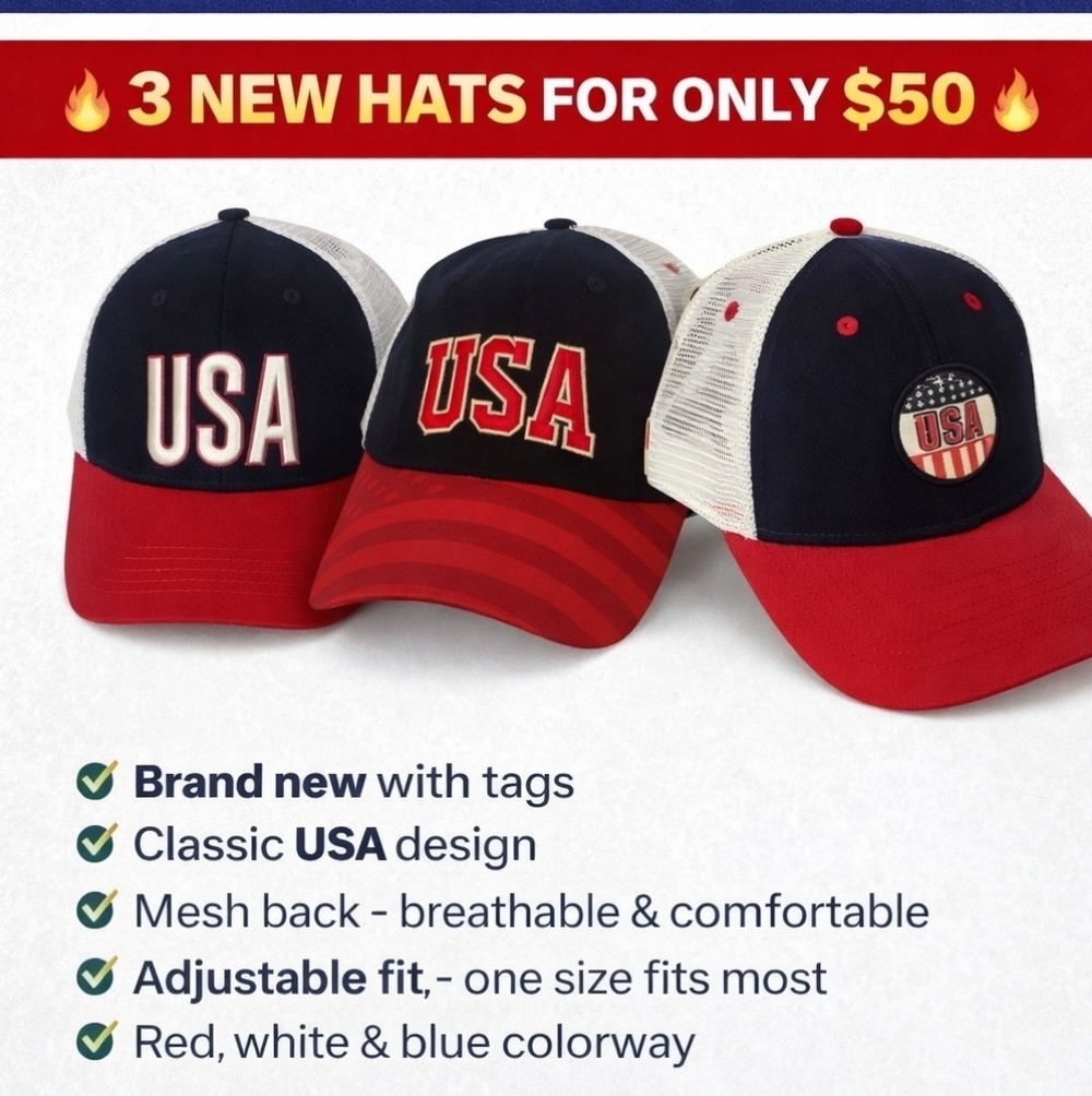 SPECIAL BUNDLE DEAL: 3 NEW HATS FOR $50 USA Snap Back Trucker Hats